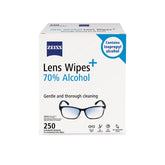 ZEISS front packaging showing 250-count wipes for long-lasting supply and convenience