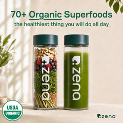 Zena Nutrition mixed-berry powder mixed in glass demonstrating pleasant taste