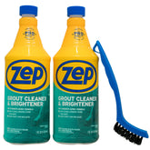 Zep front packaging showing two 32 oz bottles and brush for fast grout restoration