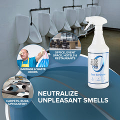 Zero Odor Pro bottle label detail displaying usage information and commercial strength benefit