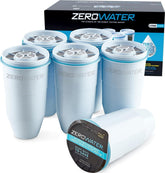 ZeroWater front packaging showing six replacement filters and product benefits