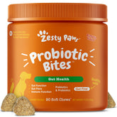 Zesty Paws front packaging of pumpkin probiotic soft chews showing jar and branding for easy selection