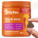 Zesty Paws front packaging showing 90 count and bacon flavor benefit