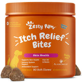Zesty Paws front packaging showing 90-count bottle and benefits