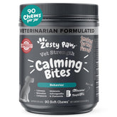 Zesty Paws front packaging showing 90-count calming chews and benefits