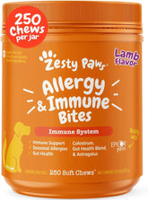 Zesty Paws lamb tub front view showing 250-count and benefits