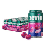 Zevia front packaging of cherry cola shows clear zero sugar soda benefit
