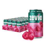 Zevia front packaging showing cran-raspberry cans and benefits