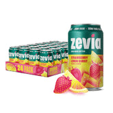 Zevia front-facing 24-pack showing clear cans and bright label, convenient storage benefit