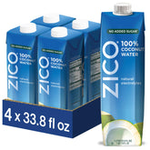 ZICO front packaging four-pack showing cartons and clean label, convenient hydration