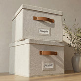 ZICOTO front view of ivory linen file box set showing neat storage benefit