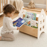 ZICOTO front view bookshelf showing house silhouette and tidy books, encourages organized reading