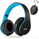 ZIHNIC headphones front view showing black and blue finish and sleek profile for stylish listening