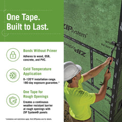 ZIP System tape adhesive close-up showing tack and bond quality for durable seals
