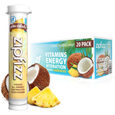 Zipfizz front packaging Pina Colada showing flavor and 20 pack benefit