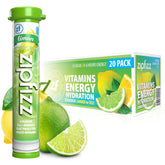 Zipfizz front packaging showing 20-pack Limon and portable tubes for convenience