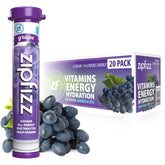 Zipfizz grape front pouch showing box and sticks for convenient energy