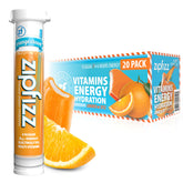Zipfizz front packaging showing Orange Cream 20-pack and benefits