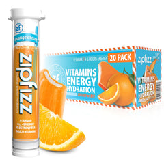 Zipfizz front packaging showing Orange Cream 20-pack and benefits