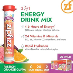 Zipfizz Orange Cream powder texture in spoon, brand powder detail for easy mixing