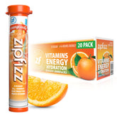 Zipfizz orange soda front packet showing branding and flavor benefit