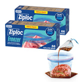 Ziploc front packaging showing 2-pack and 132 total bags for economical storage