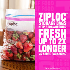 Ziploc quart bag zipper close-up showing secure seal and freshness protection