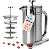 Ziruma front view stainless French press showing sleek exterior and capacity benefit
