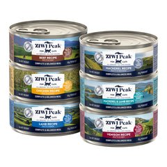 ZIWI variety pack front packaging showing six 3oz cans and benefits
