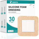 ZMZPA front packaging showing 30 sterile 3x3 dressings and benefits