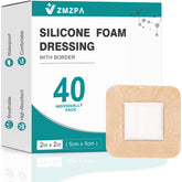 ZMZPA front packaging of 40-piece silicone foam dressings showing count and size benefit