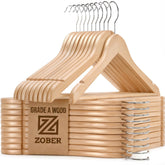 ZOBER front view of 20-pack showing neat, natural finish and uniform hangers