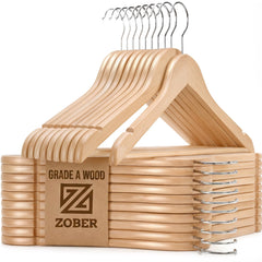 ZOBER front view of 20-pack showing neat, natural finish and uniform hangers