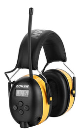 ZOHAN front view yellow radio headphone showing fit and bright color, highlighting visibility benefit