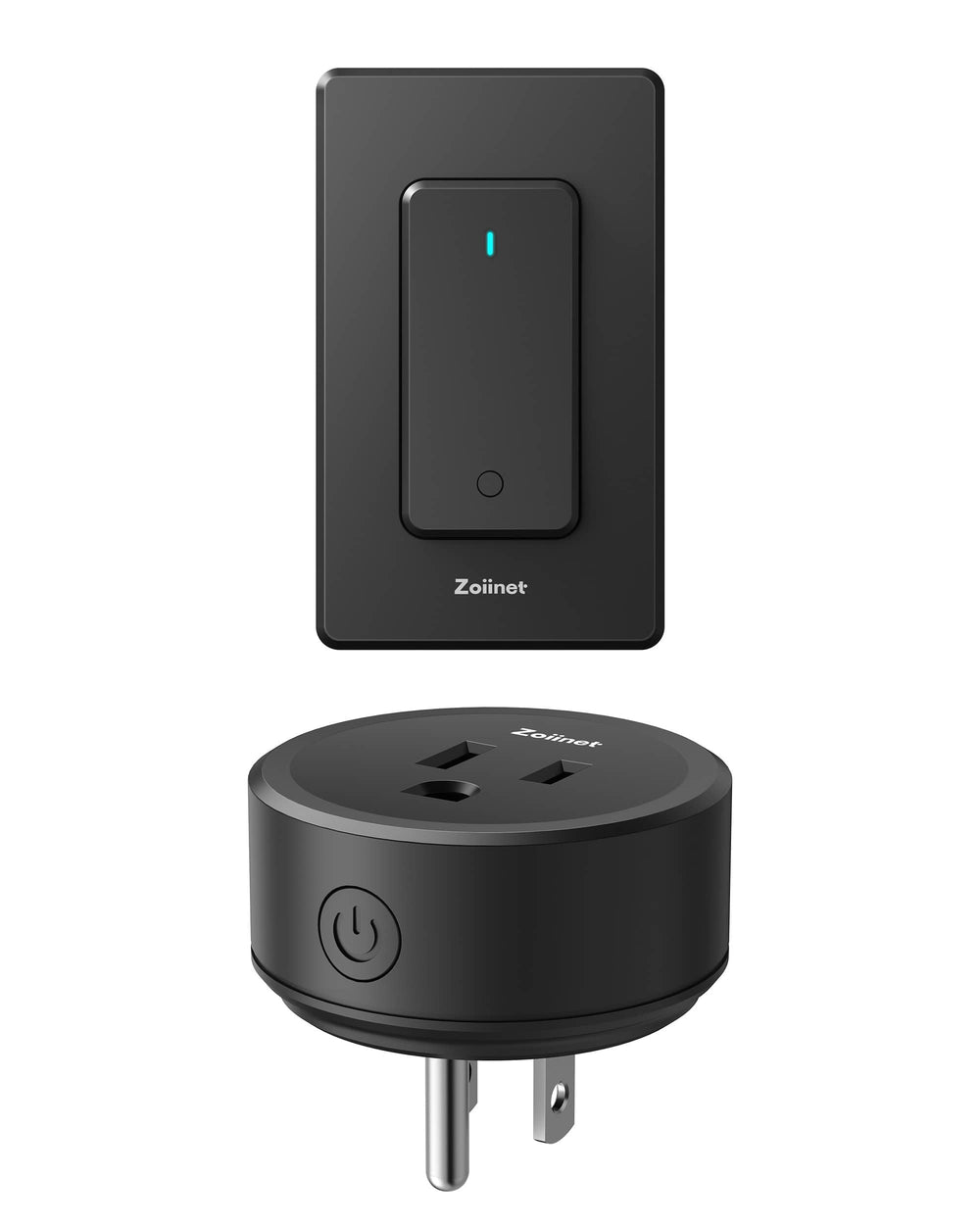 Zoiinet front view of plug inserted in outlet showing secure connection and safety