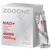 zooone front packaging of 30 single-serve NAD+ packets showing berry flavor and branding for easy travel