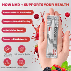 zooone ingredient graphic highlighting nicotinamide riboside and resveratrol benefits