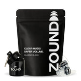 Zound front packaging showing earplugs and compact case protects hearing