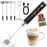 Zulay Kitchen frother front view showing sleek black body and whisk for fast foam