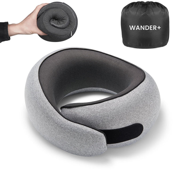 WANDER+ Travel Neck Pillow — Pure Memory Foam 360° Ergonomic Support, Max Grey,  — Bedding at Kelorix