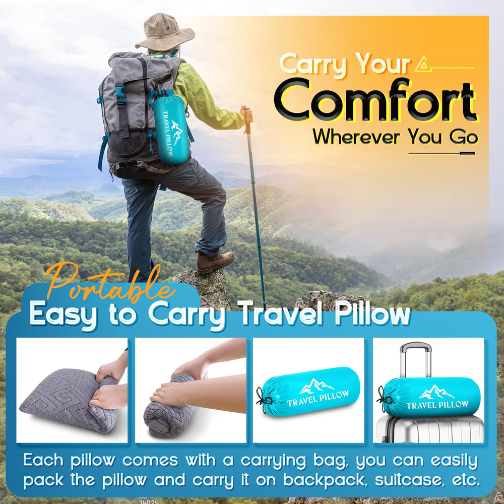 1 MIDDLE ONE pillow in backpack to show compact size and portability