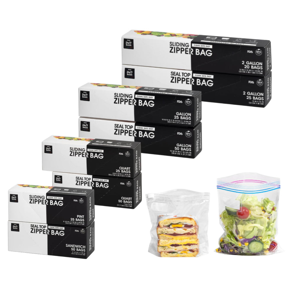 24/7 BAGS front packaging showing 270-count multi-size set for organized storage
