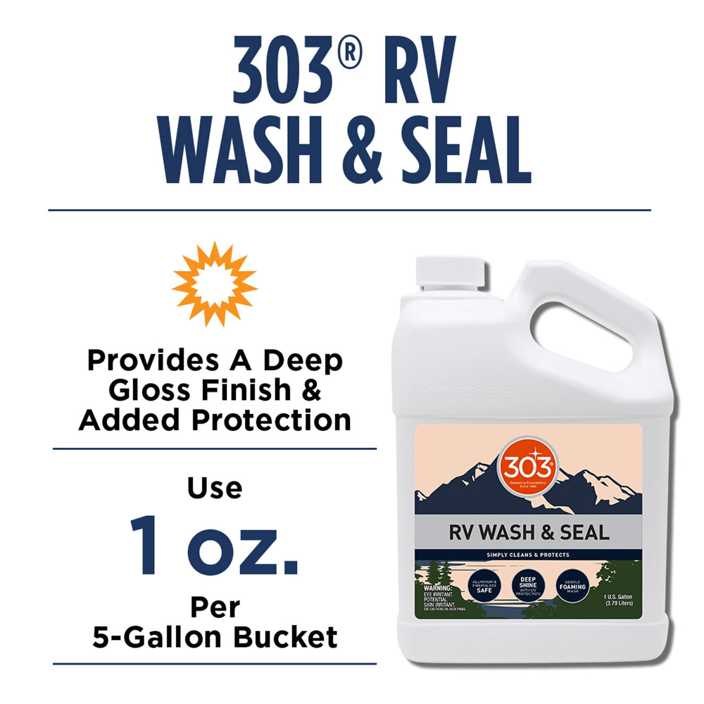 303 Products pouring concentrated RV wash into bucket to show easy dilution