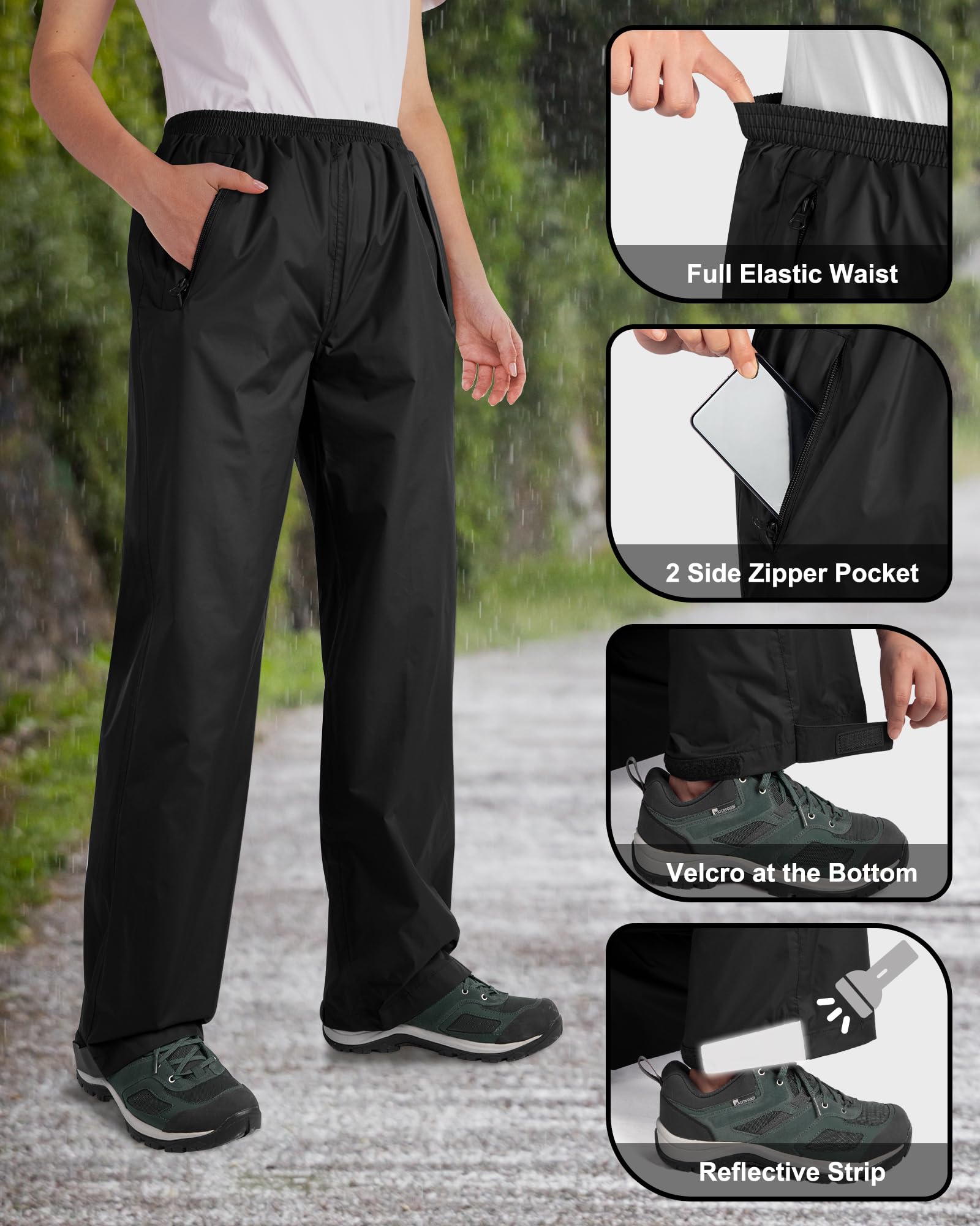 33,000ft Velcro leg adjustment showing cuff fit over boots and shoes