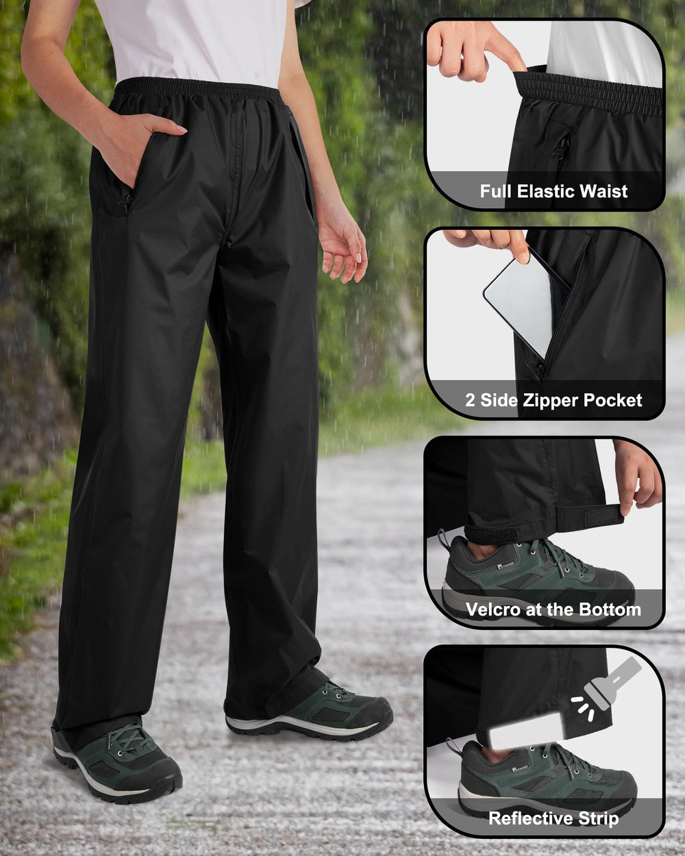 33,000ft Velcro leg adjustment showing cuff fit over boots and shoes