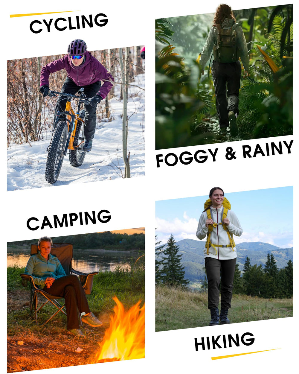 33,000ft woman wearing pants on trail demonstrating mobility and weather protection