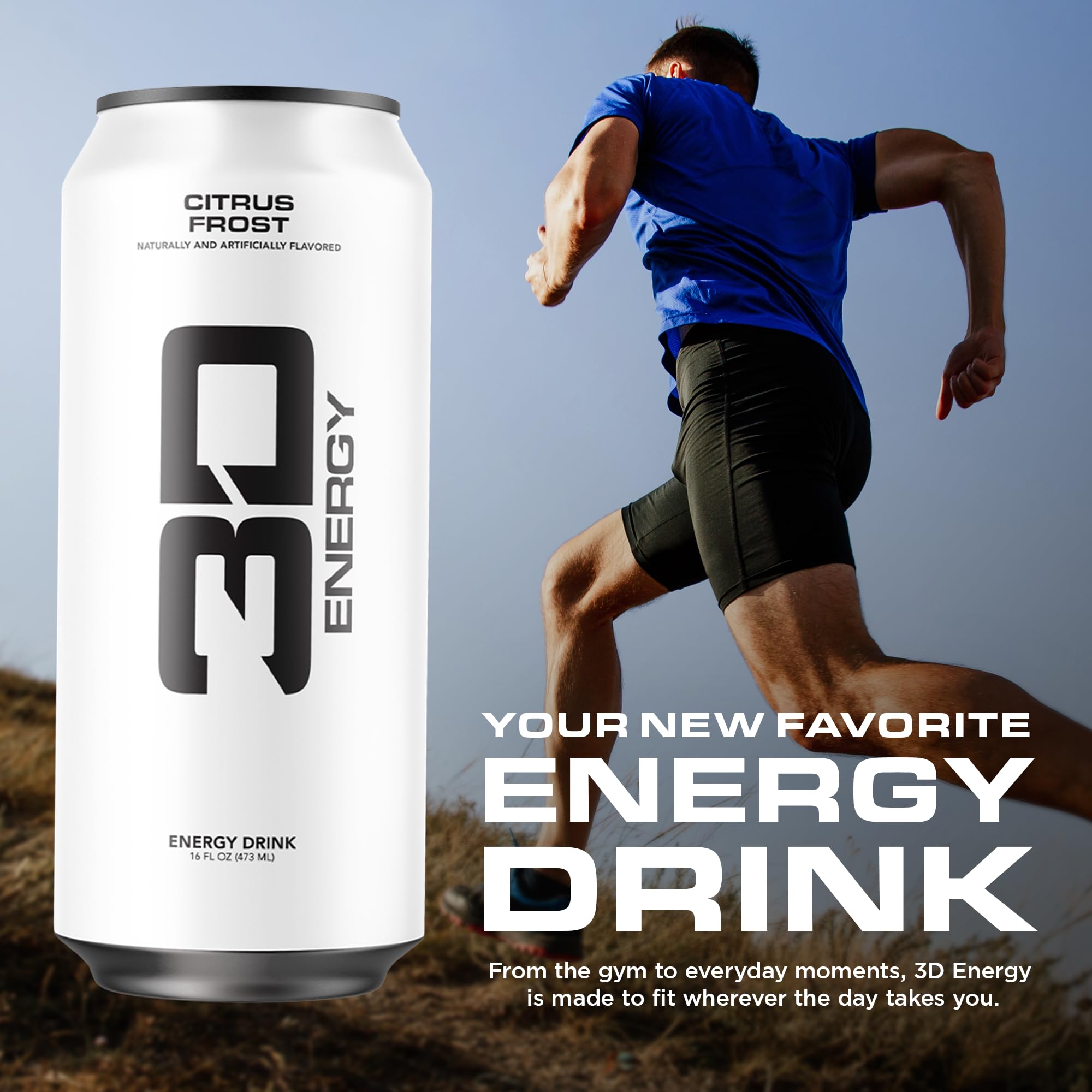 3D Citrus Frost can on picnic table with sunlit background showing lifestyle refreshment