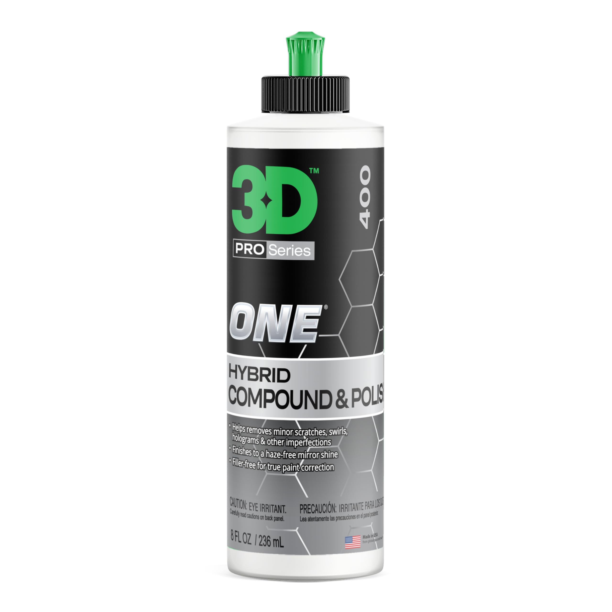 3D bottle front label showing product identity and size benefit