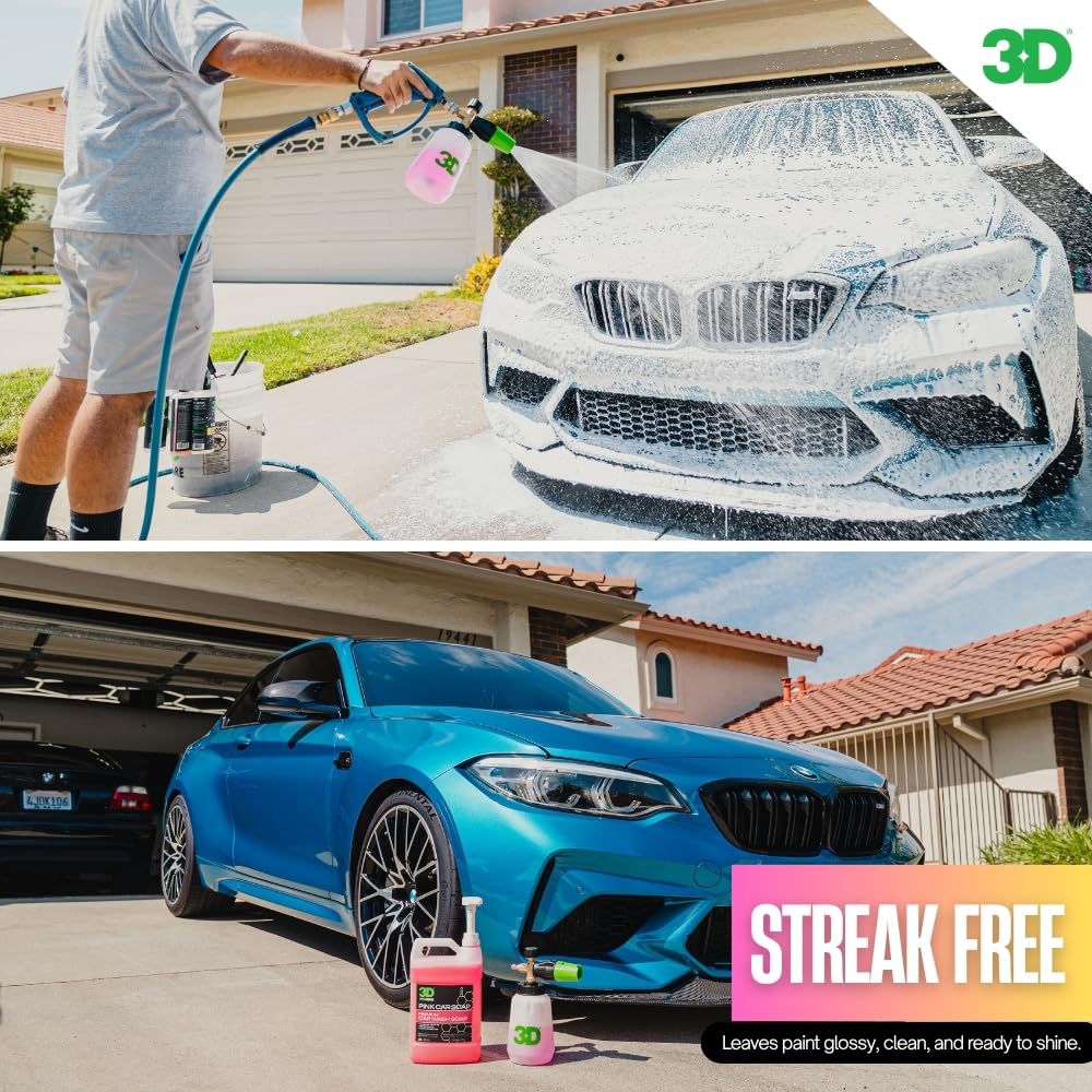3D pink car soap used on a car in a driveway for everyday hand-wash use
