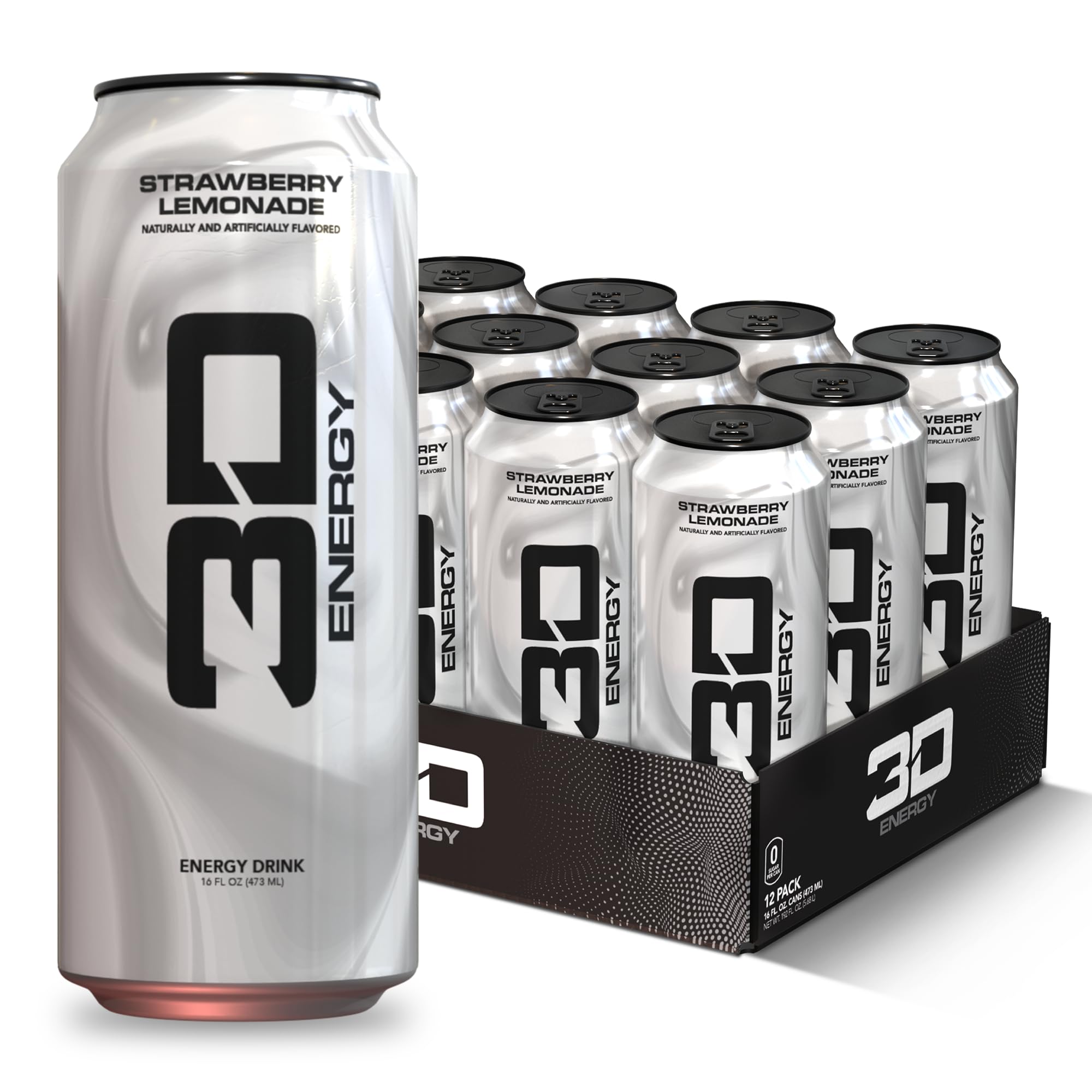 3D Strawberry Lemonade front packaging showing flavor and 12-pack convenience